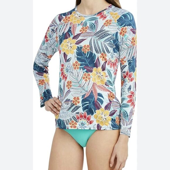 Caribbean Joe Small Rashguard UPF Beach Pool Floral Tropical - Picture 1 of 5